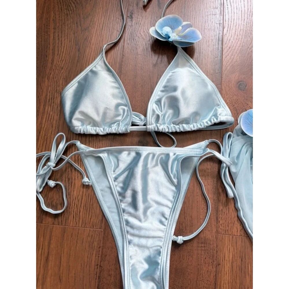 Y2K Women's 3 Piece 3D Floral Cheeky Bikini Set Swimsuit with Skirt